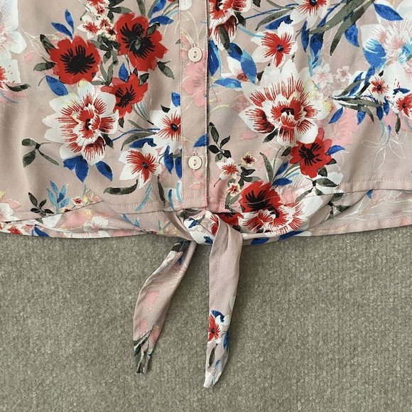 Sanctuary Shirt Womens Medium Light Pink Floral Lightweight Tie Waist Blouse - Picture 4 of 8
